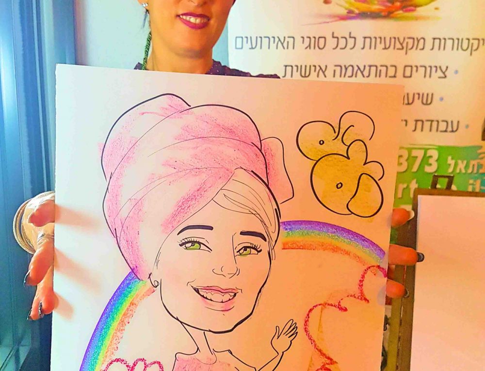 אטרקציית ציורי קריקטורות באירוע בת מצווה כמזכרת מיוחדת לאורחים
