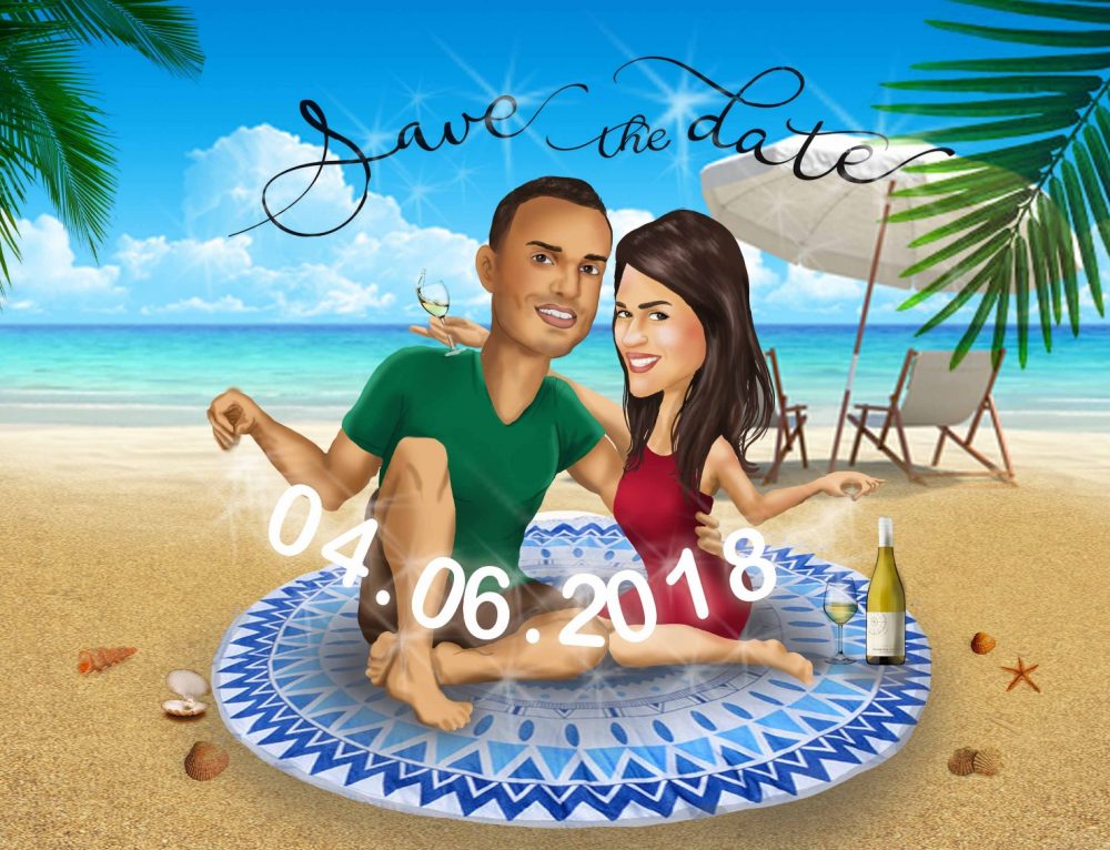 קריקטורה דיגיטלית מלאה בהומור ואהבה שתתן רמז לאורחים על האירוע המרגש העומד בפתח, מאת בתאל- קריקטוריסטית לאירועים